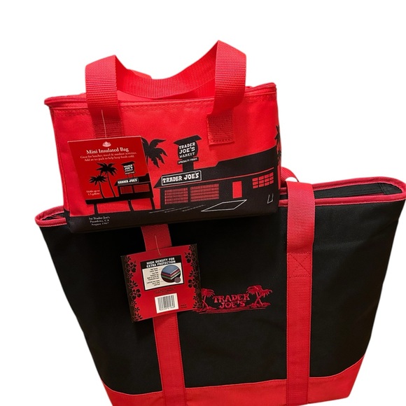 New with tag Trader Joe's Black and Red Tote and Cooler Bag Set - Picture 2 of 11
